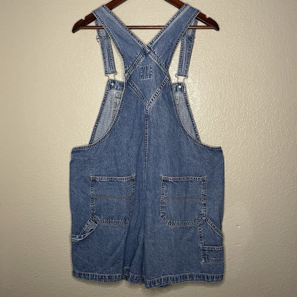 VTG Route 66 Denim Carpenter Short Overalls L Bibs Embroidered Floral Y2K 90s - Picture 6 of 12